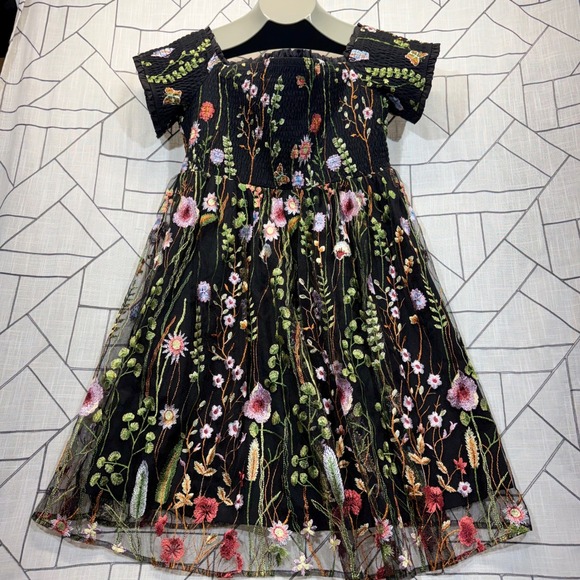 torrid Dresses & Skirts - Torrid Mesh Mini Dress 1 Black Wildflower Butterfly Embroidered Smocked Square
